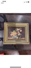 Vintage Gicle Flowers Bouquet In A Bowl Vase Gold Wood Frame