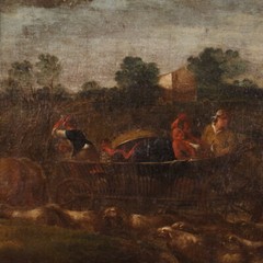 Painting landscape oil canvas antique framework pastoral bucolic 18th century