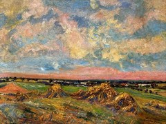 ANTIQUE FARM PAINTING GIVERNY LANDSCAPE BY LAWTON PARKER AND ALSON CLARK RARE