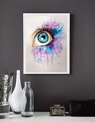 Original watercolor 11×16 inc. Sight. Blue eye and paint streaks