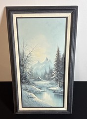 Beverly Jamison Carrick Original Oil Painting Winter Landscape 17×29 Framed Art