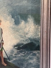 Antique Beach Painting Coastal Fisherman Portrait Art Deco Impressionism 1910’s