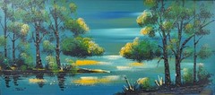 Vintage MCM Landscape Drip Oil Painting Mid Century Art 60s 70s Signed Tamir