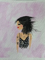 Tiny art. Art Card. Signed 5 in X 5 in. Inked Girl. It’s An Artisan Thing.