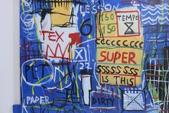 JEAN-MICHEL BASQUIAT ACRYLIC ON CANVAS 1982 WITH TIED WOOD SUPPORTS 35 X 35 in