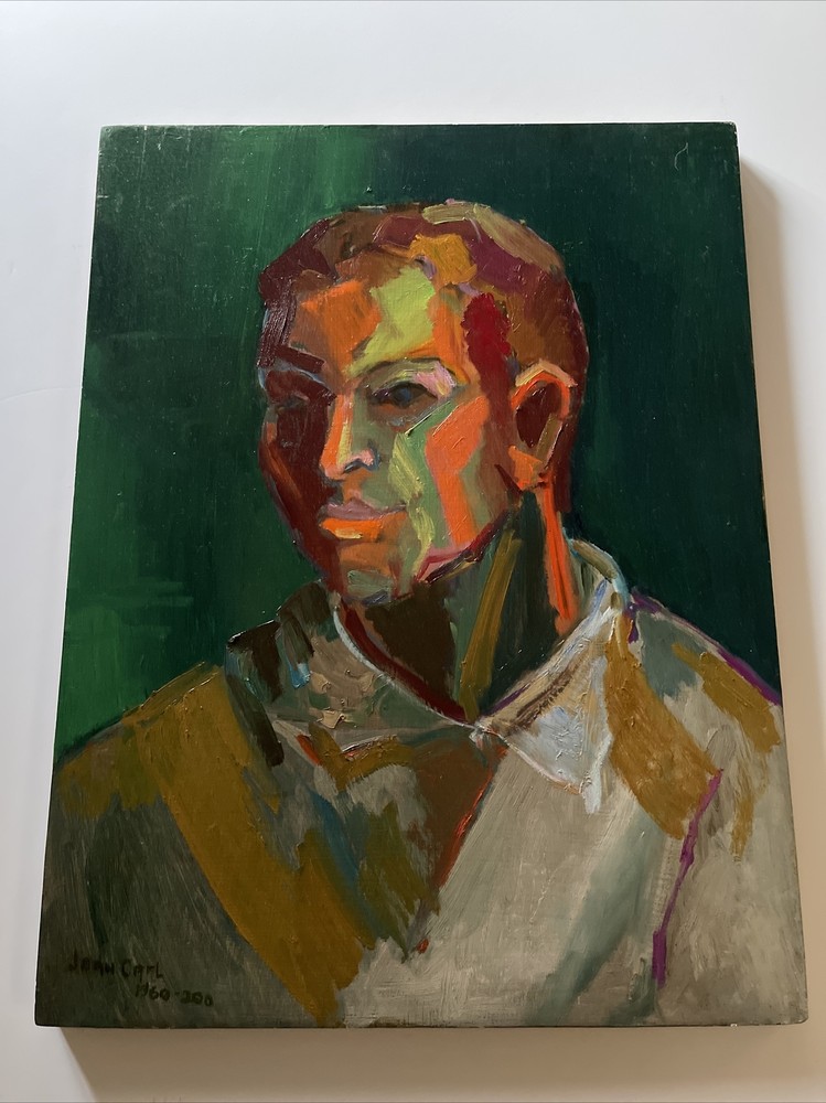 Mid Century Modernism Painting Vintage Portrait Abstract Listed Joan Carl
