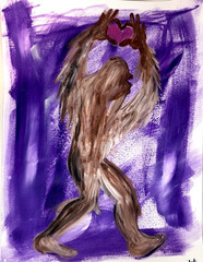 Purple bigfoot love abstract modern art painting 14X11 gallery paper original
