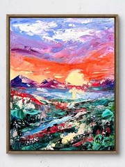 Maria Art SUNSET VIEW 14×11 Canvas Abstract Landscape Original Expression Decor