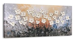 Hand-Painted Oil Painting on Canvas Textured White 40″L x 20″W Flower Artwork
