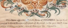Antique 19th C. COGSWELL Coat Of Arms Watercolor Painting English Heraldry Crest