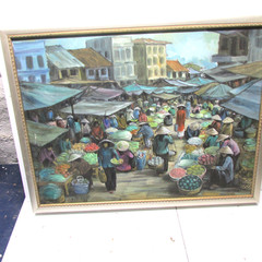 Oil on canvas of chinese market scene 1998