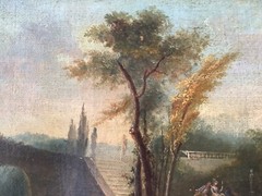 18th Century Romantic Gallant Scene Park Lovers in Garden Versailles Oil Canvas