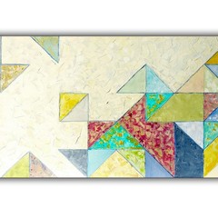 Large Textured Geometric Abstract Oil Painting Modern Color Blocks 20×36″ Canvas