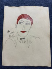 Lee Godie – painting drawing 12.5 x 9.8 in on old paper signed stamped