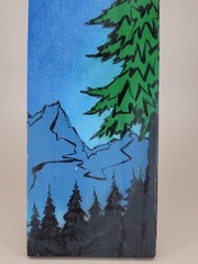 Nature Painting on Plywood Handmade Original 24″ x 4″ Trees Mountains Moon Sky
