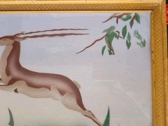 Art Deco 1930s Art Gazelle Antelope Airbrush Framed Painting 12″ x 18″