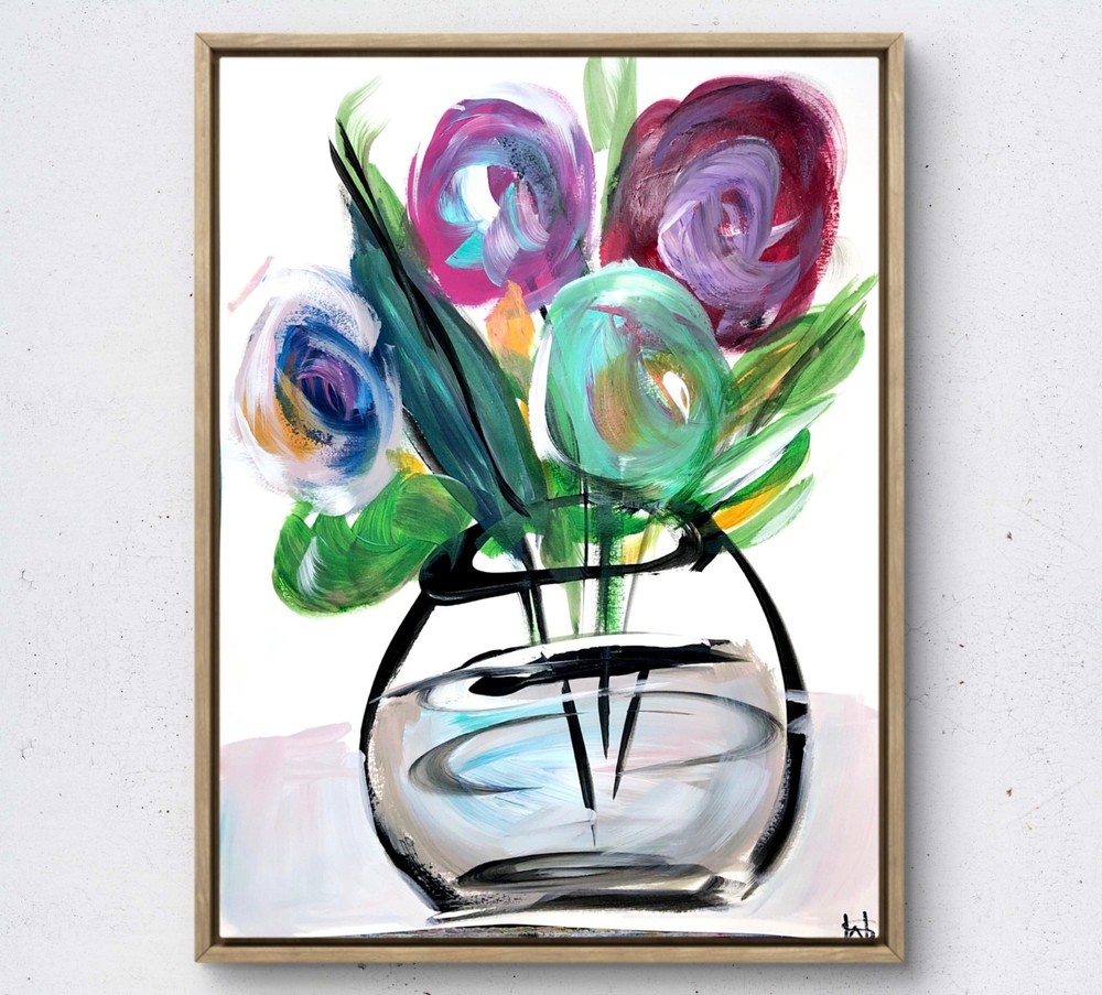 Vibrant flowers impressionism modern art painting 14X11 Gallery Paper original