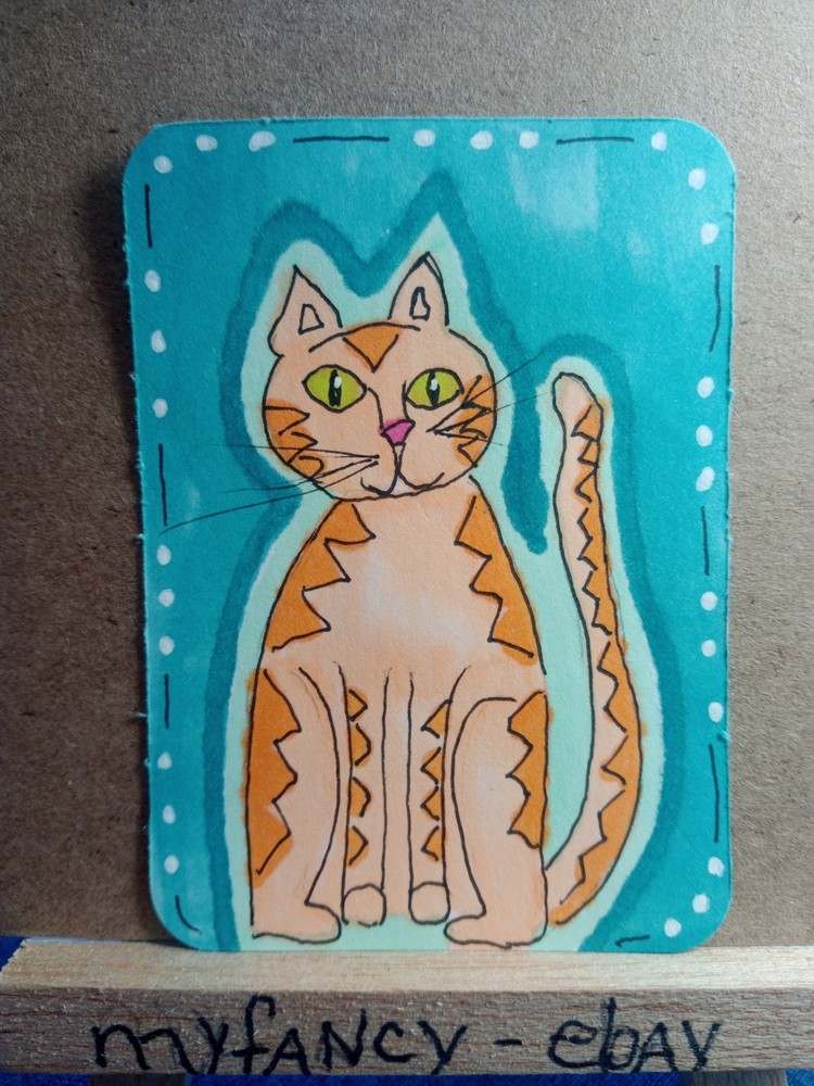 ACEO ATC Orange Tabby Cat original painting new 3.5″ x 2.5″ myfancy
