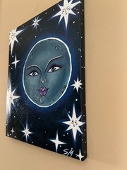 Original acrylic Folk painting on canvas signed 8 x 10 Full Moon and Stars
