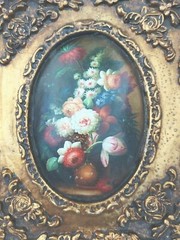 Floral Ornate Gold Frame Oval Wood Plaster Art of Flowers Wall Decor Print