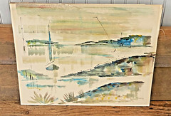 Vintage Alfred Birdsey Watercolor Sailboat Water Landscape Ocean Signed No Frame