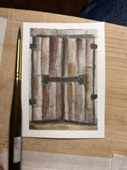 ACEO Watercolor original Painting, The Old Barn Door, Signed by Sasha Lehto