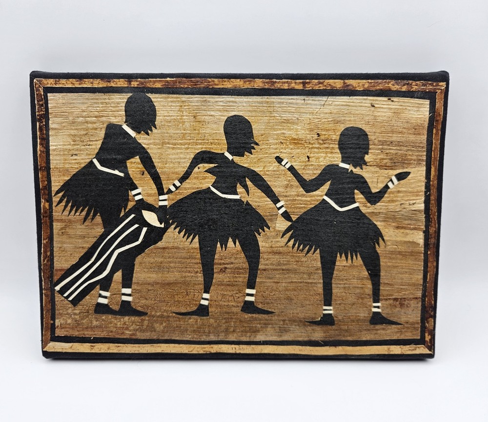 Dancing Women Handmade Wall Art, African Tribal Painting on Papyrus 12 x 8.5″