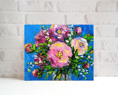 Peonies Oil Painting Impasto Floral Original Art 8×10″ Pink Flower