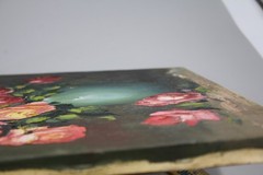 Vintage Original Oil Painting on Canvas Pink Roses in a Blue Vase 16×20” Vintage