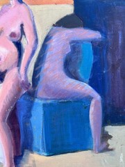 Expressionist Nude Women Poolside Modern Oil Painting Danish Art