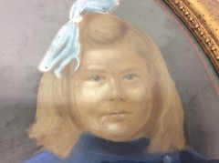 Vintage Pastel Portrait of Young Siblings – Oval Wood Framed Wall Art Painting