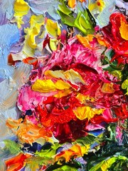 Abstract Bouquet of Flowers Red Oil Painting 10x15cm Painting on Painting Board