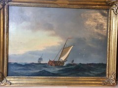Oil Painting – Fauerholdt, Viggo (1832-1883) Barge on Open Sea