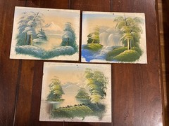 Vintage Grouping Three Oil On Board Trees Mountain Water Unsigned