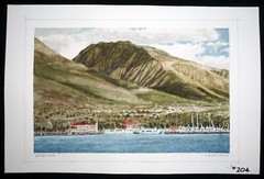 Hawaii Watercolor Painting Lahaina Maui & Boat harbor by Larry Segedin #204