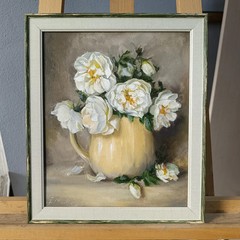 White Rosehips Still Life Oil Painting Framed Original artwork 7.8×9.8 in