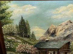 Vtg 1967 Alpine Landscape Oil Painting N. Neuman J.L. Hudson Gallery Detroit
