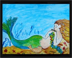 Expressionism/Abstract 11×14 Green Mermaid Signed Colorful Hand Made Painting