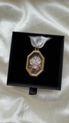 A hand-painted oil peony in a vintage frame wearable miniature art
