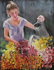 YARY DLUHOS Woman Garden Flower Female Girl Portrait Original Art Oil Painting