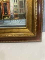 Vintage Mid-Century Paris Street Scene Oil Painting – Ornate Gold Wood Frame