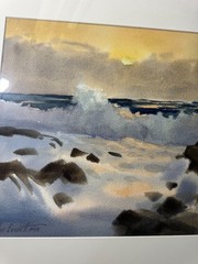 Lee Everett (20/21st Century) „Dusk Seascape Scene“ Watercolor Painting – Framed