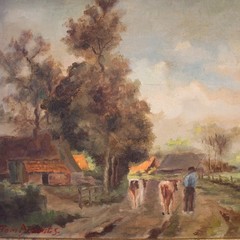 Flemish Painting Signed Oil On Canvas Bucolic Landscape 20th Century