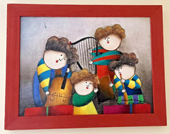 Vintage J. Roybal Canvas Painting Framed Music Children Quartet 12×15 1970s