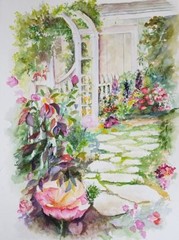 Painter Suzanne Obrand Holocaust Survivor Watercolor Painting „Stepping Stones“