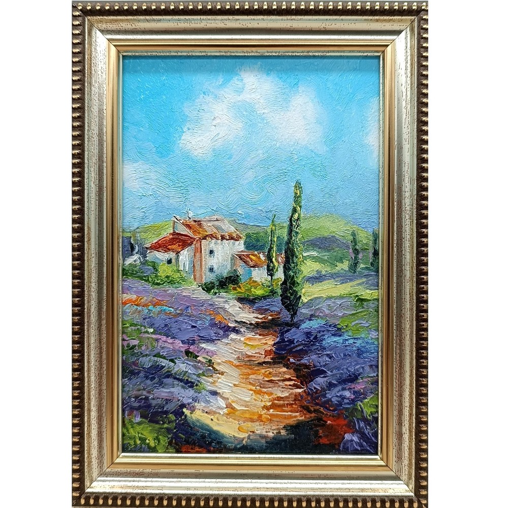 Lavender Original Oil Painting 4×6 Framed Signed Provence Landscape France Art