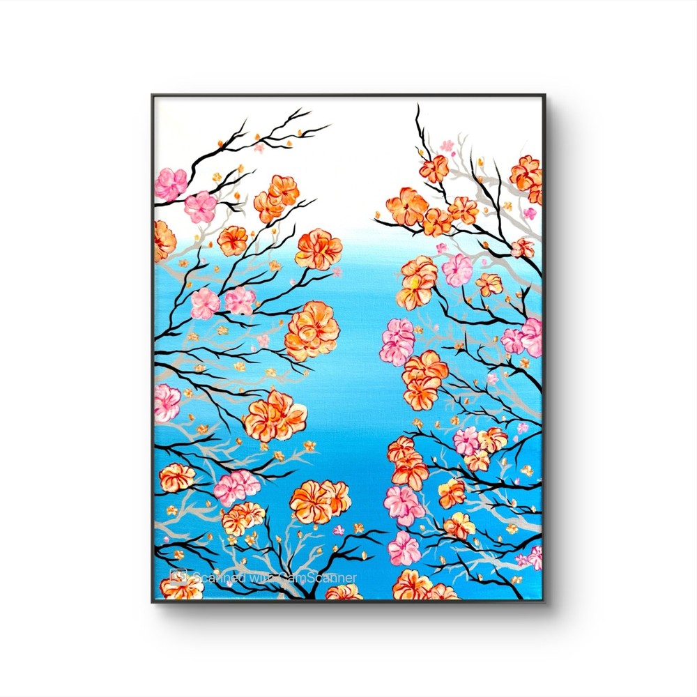 Original Cherry Blossoms Art 14×11 Canvas Contemporary Modern Home Museum Decor