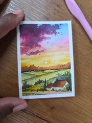 ACEO watercolor painting. Original Landscape