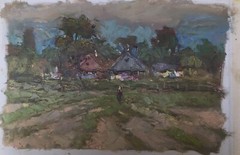 Oil painting Outside the village Ukrainian decor original art