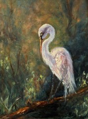 Original Egret Bird Painting, Wildlife Art, Oil On Hardboard,12×16 Inch Wildlife